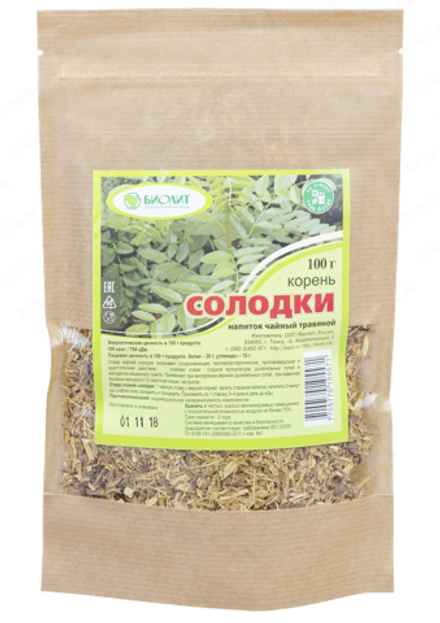 Травяной чай корень солодки, Биолит, 100 гр