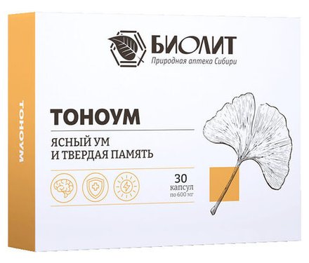 БАД Тоноум для энергии и улучшения памяти, Биолит, 30 капсул