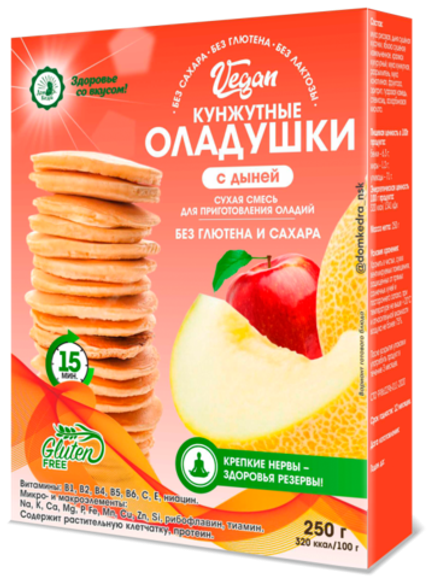 Оладушки кунжутные VEGAN с дыней, Дом Кедра, сухая смесь 250 гр