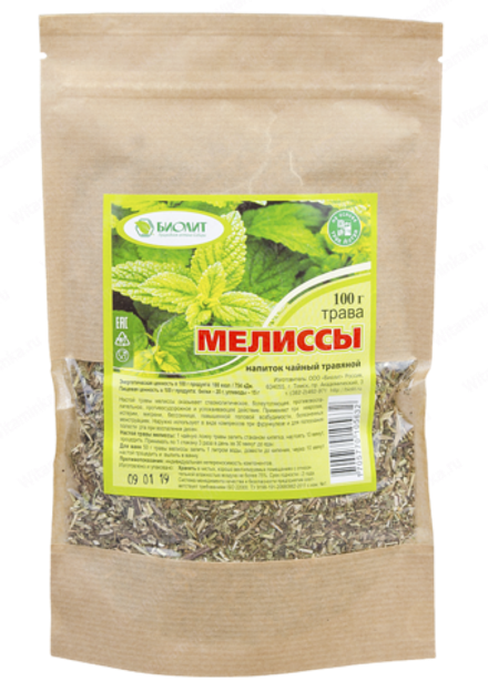 Травяной чай из Мелиссы, Биолит, 100 гр